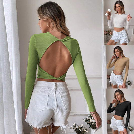Cropped Slim Knit Long Sleeve T-Shirt Top
