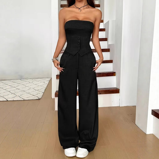 Sleeveless V-neck Vest And Suit Pants Set For Professional Commuting In Europe And The US