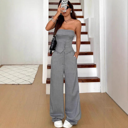 Sleeveless V-neck Vest And Suit Pants Set For Professional Commuting In Europe And The US